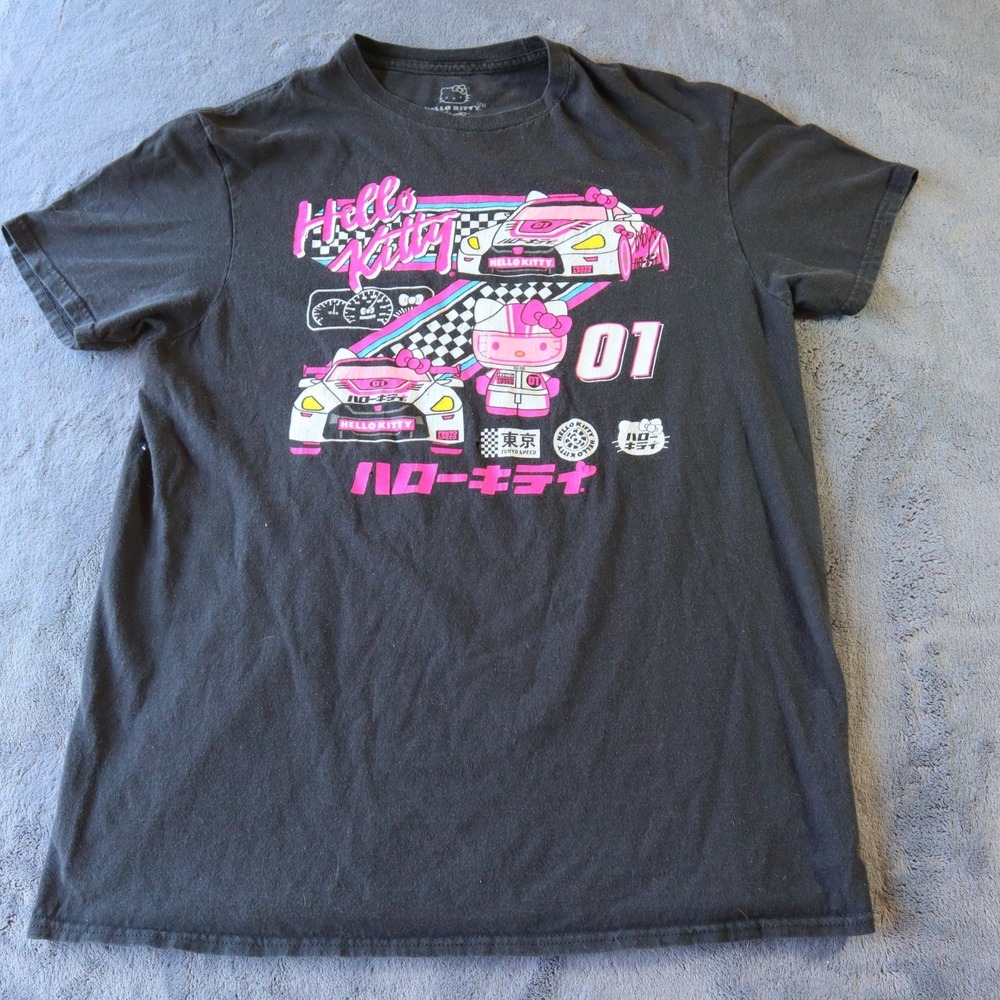 Hello Kitty by Sanrio Racing T-Shirt Adult Medium Black Graphic Tee